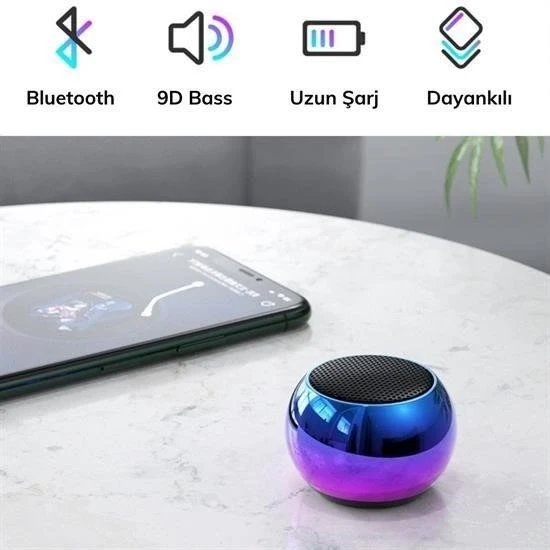 Portatif Taşınabilir Bass Ses Topu Bombası Mini Kablosuz Wireless Bluetooth Hoparlör Speaker - Resim 4