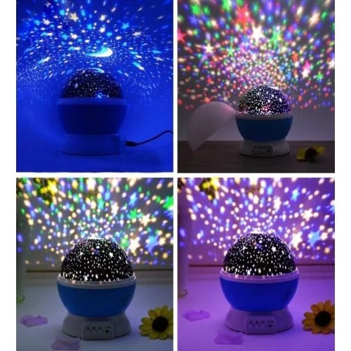 Mor Dönen Renkli Ay Yıldızlı Gökyüzü Yansıtmalı Projeksiyon Gece Lambası Çocuk Bebek Parti Odası - Resim 3