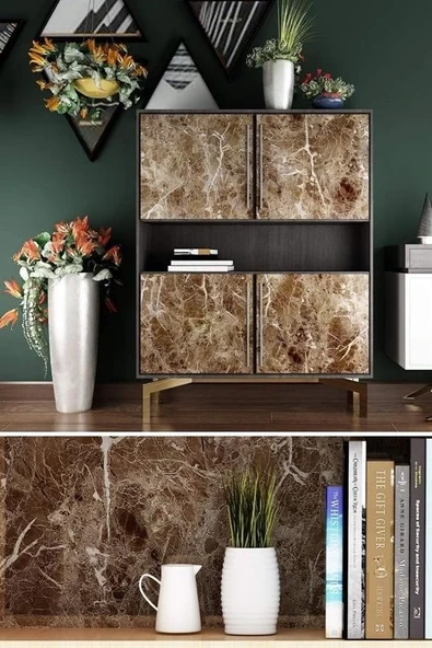 Mermer Desenli Masa Tezgah Mutfak Su Geçirmez Yapışkanlı Folyo Sticker Kahverengi 5x0,6m - Resim 8