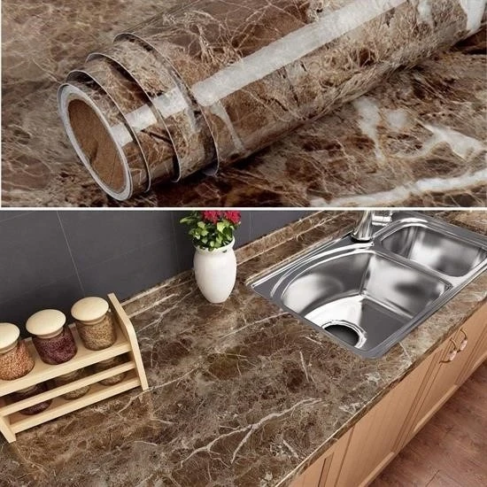 Mermer Desenli Masa Tezgah Mutfak Su Geçirmez Yapışkanlı Folyo Sticker Kahverengi 5x0,6m ürün görseli 1