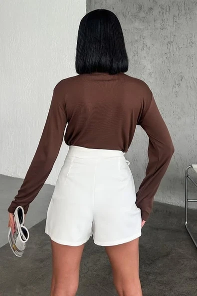 Rahat Ve Şık Uzun Kollu Bisiklet Yaka Likralı Viskon Penye Body Kahverengi - Resim 3