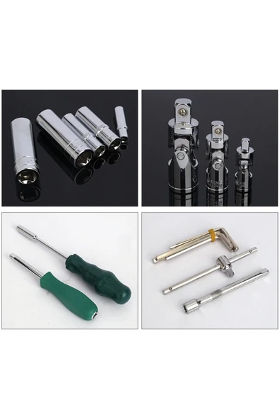 Tam Profesiyonel Germany 72 Diş Eğik Cırcır 216 Parça Lokma Takımı Oto Tamirci Tam Set 1/2-3/8-1/4 - 7