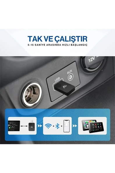 Kablosuz Carplay & Android Auto Adaptörü - Apple Ve Android Cihazlar İçin Evrensel Wireless Carplay Çevirici - Resim 5