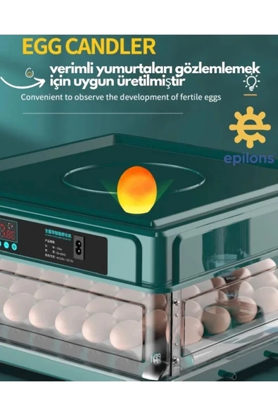 Epilons Profesyonel 130 Yumurtalık Otomatik Kuluçka Makinesi Tavuk Bıldırcın Güvercin Kaz Hindi Wi-fi Kamera - 8