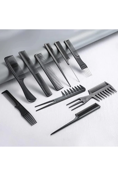 10 Parça Profesyonel Kuaför Tarak Seti - Saç Kesim, Ayırma, Şekillendirme Ve Fön Tarağı - Resim 6