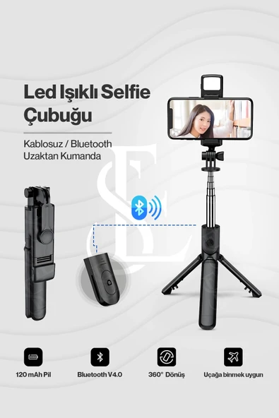 Led Işıklı Selfie Çubuğu Bluetooth Kumandalı Kablosuz Tripot Selfie Monopod Selfie Stick - Resim 3
