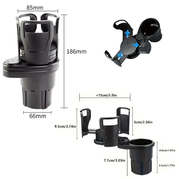 Araç İçi 360 Derece Dönen 2'li Bardaklıklı Açılarak Ayarlanabilir Bardak Tutucu Aparat - 5