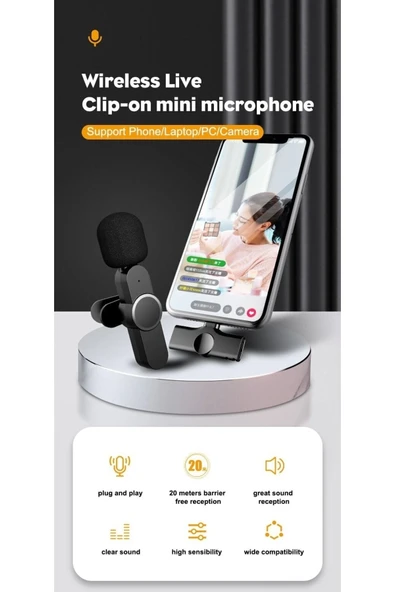 Lightning Girişli Iphone Uyumlu Ikili Kablosuz Yaka Mikrofonu Youtube Facebook Tiktok Vlog - Resim 2