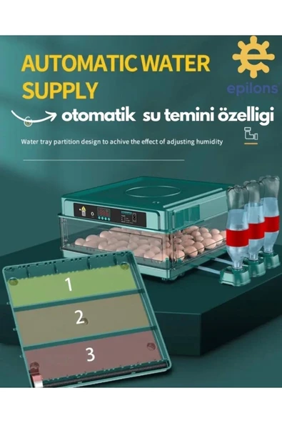 Epilons Profesyonel 130 Yumurtalık Otomatik Kuluçka Makinesi Tavuk Bıldırcın Güvercin Kaz Hindi Wi-fi Kamera - 7