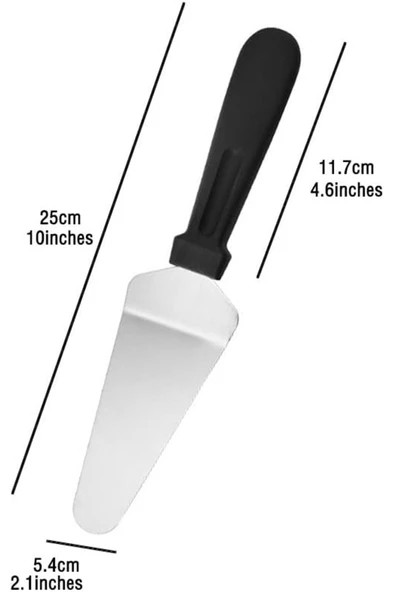 Paslanmaz Çelik Plastik Saplı Üçgen Pasta Kek Pizza Servis Spatulası Kürek - Resim 2