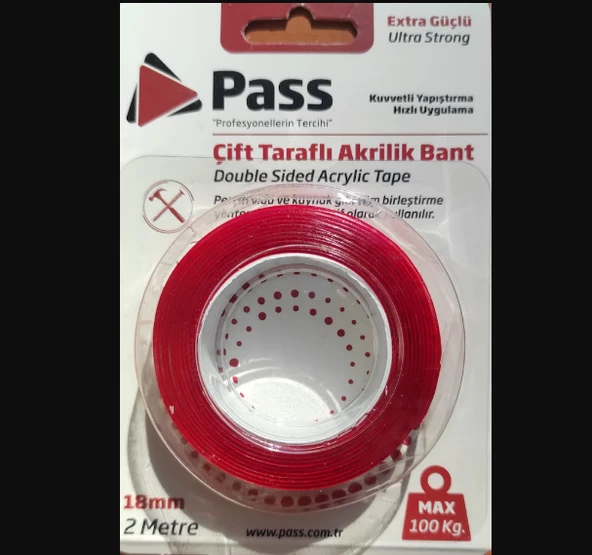 Pass Çift Taraflı Akrilik Bant 2m ürün görseli
