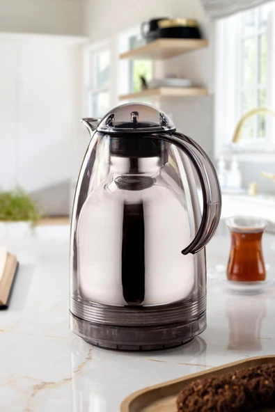 1.5 LT Isı Yalıtımlı Çay Ve Soğuk Su Termosu Füme (12 Saat Sıcak Tutar& İçi Camdır) - 3