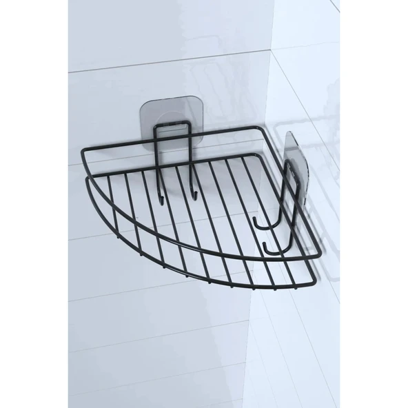 Buffer® Yapışkanlı Banyo Köşeliği Kancalı Köşe Rafı Duş Şampuanlık Duvar Düzenleyici Organizer Raf - 8