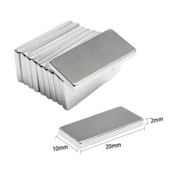 10 Adet 20x10x2 Mm Neodyum Mıknatıs Köşeli Magnet N35 Nikel Kaplama Güçlü Kaliteli Dayanıklı - Resim 2