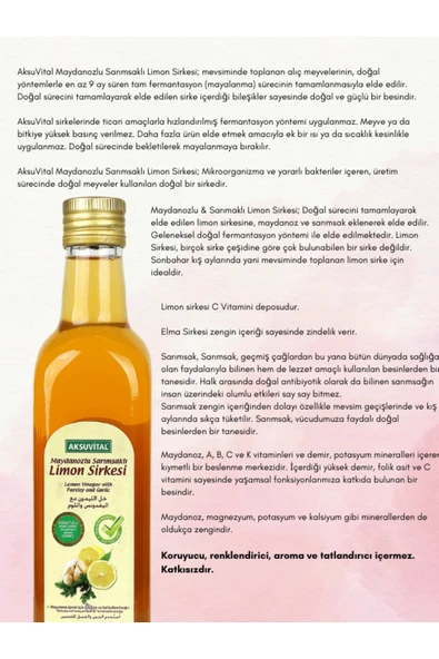 Maydanozlu Sarımsaklı Limon Sirkesi 500 ml Katkısız %100 Doğal - Resim 2