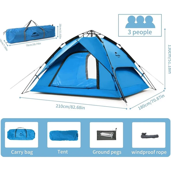 Naturehike 3 Kişilik Otomatik Kamp Çadırı (Mavi) - Resim 3