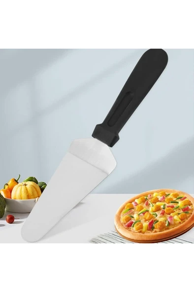 Paslanmaz Çelik Plastik Saplı Üçgen Pasta Kek Pizza Servis Spatulası Kürek - Resim 4