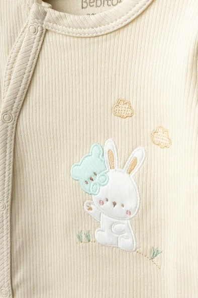 Bebitof %100 Pamuk Ayıcık ve Tavşan Desenli 10 Parça Kutulu Yenidoğan Hastane Çıkısı Seti BBTF.SYSL.10088 - 4