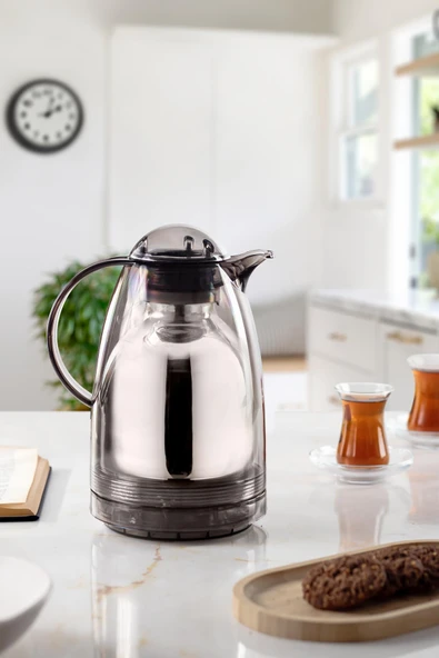 1.5 LT Isı Yalıtımlı Çay Ve Soğuk Su Termosu Füme (12 Saat Sıcak Tutar& İçi Camdır) - 2