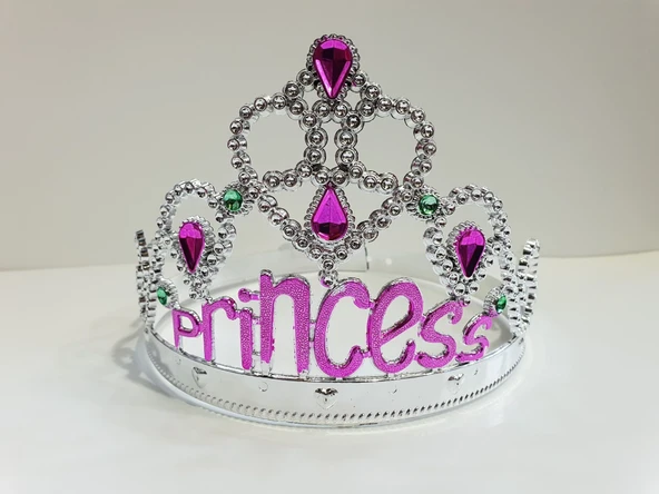 Gümüş Renk Prenses Yazılı Parti Tacı 60 cm - 3