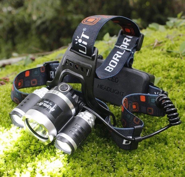 Boruit T6 Kafa Feneri 5000 Lumens 3Xcree Xm-T6+2R5 Lamba Led Kamp Lambası - 3