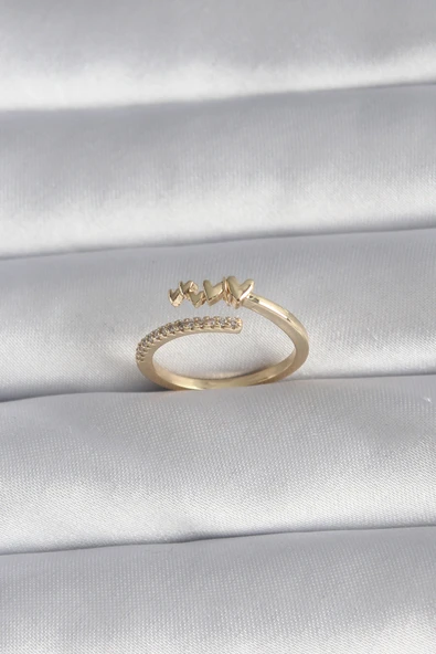 Pirinç Gold Renk Zirkon Taş Detay Kalp Model Kadın Yüzük - TJ-BYK3015 - 1