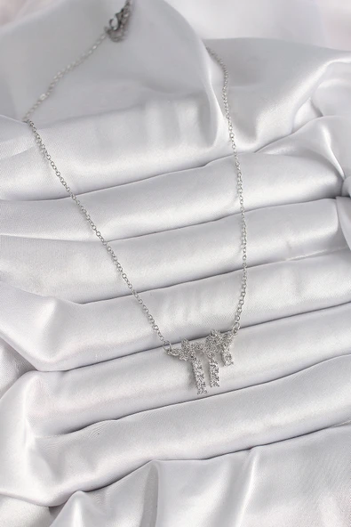 316L Çelik Gümüş Renk Zincir Zirkon Taşlı Kelebek Model Sallantı Detay Kadın Kolye - TJ-BKO9653 - 2