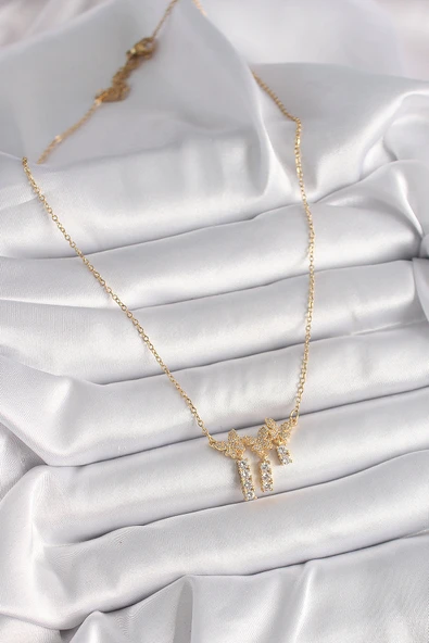 316L Çelik Gold Renk Zincir Zirkon Taşlı Kelebek Model Sallantı Detay Kadın Kolye - TJ-BKO9652 - 2