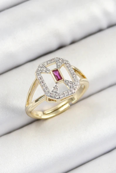 Pirinç Zirkon Taşlı Baget Model Gold Renk Kadın Yüzük - TJ-BYK3795 - 1