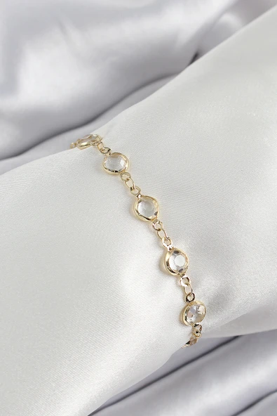 Pirinç Gold Renk Zirkon Taşlı Kadın Bileklik - TJ-BB7045
