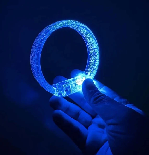 Mavi Led Işıklı Baskı Yapılabilen Pilli Bileklik Bilezik 1,5 cm Genişlik