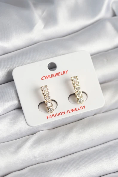 Pirinç Gold Renk Zirkon Taşlı Vintage Kadın Küpe - TJ-BKP11247