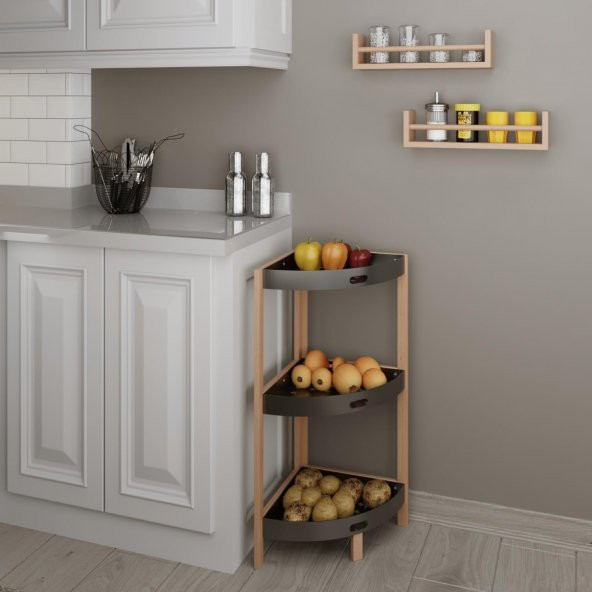 Hometarz Ahşap 3 Katlı Mutfak Banyo Düzenleyici Organizer Rafı - 2