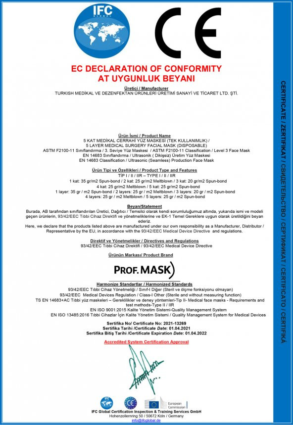 Prof mask Prof Mask 5 Kat Cerrahi Maske Turkuaz Tekli Ambalaj Lavantalı (25’li Kutu) - 4
