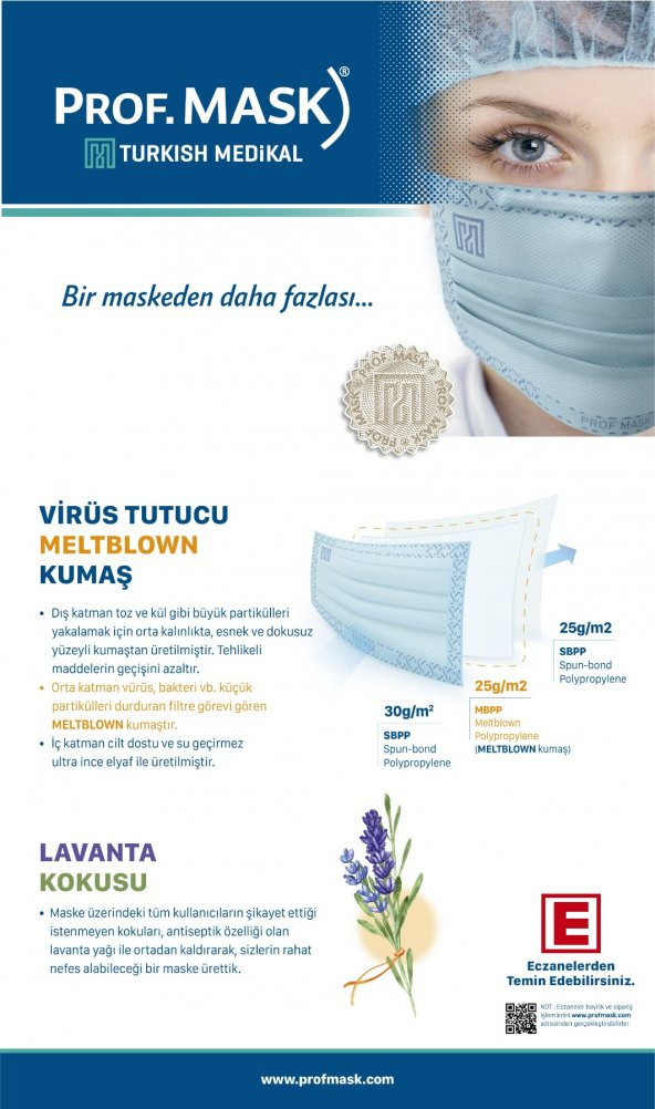 Prof mask PROF. MASK 3 Kat 1. Sınıf Açık Turkuaz Lavanta Kokulu Maske (2 Kutu) - 3