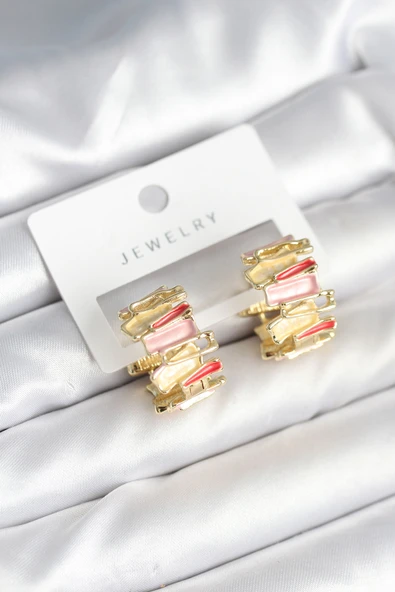 Mineli Karışık Renkli Gold Pirinç Kadın Küpe - TJ-BKP11285 ürün görseli