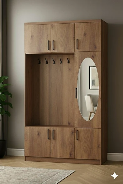 MukoToys Sirius Ceviz Vestiyer - Geniş Aynalı, Askılıklı ve 1. Sınıf MDF Şıklığı - 2