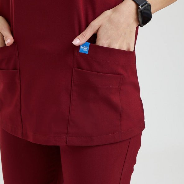 BASIC Kadın Likralı Üniforma Takımı- Bordo - Resim 3