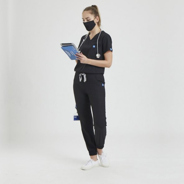 JOGGER Kadın Likralı Üniforma Takımı - Siyah ürün görseli