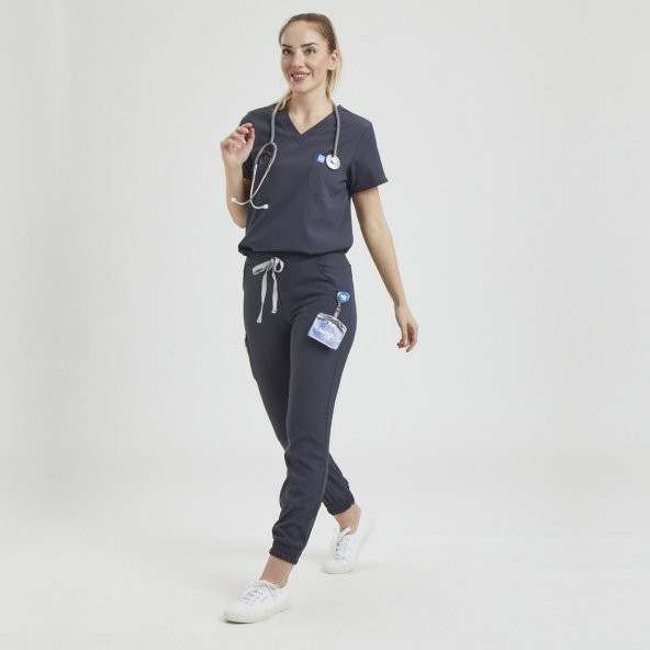 JOGGER Kadın Likralı Üniforma Takımı - Koyu Gri ürün görseli