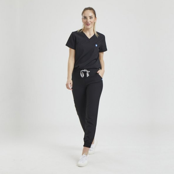 JOGGER Kadın Likralı Üniforma Takımı - Siyah - Resim 2