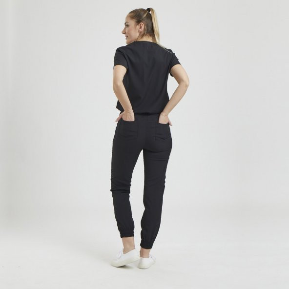 JOGGER Kadın Likralı Üniforma Takımı - Siyah - Resim 3