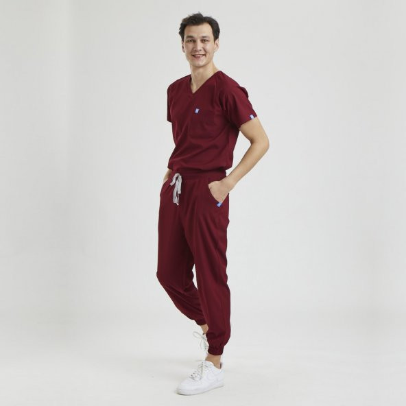JOGGER Erkek Likralı Üniforma Takımı- Bordo - 2