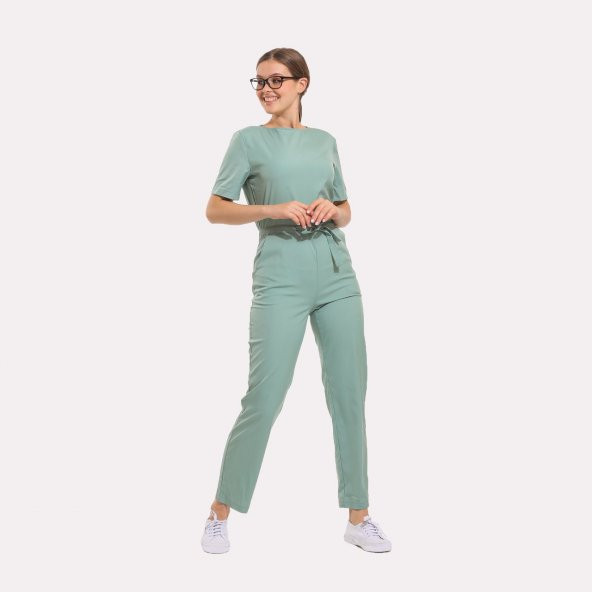 ASTER Kadın Likralı Üniforma Tulum - Mint Yeşili - Resim 3