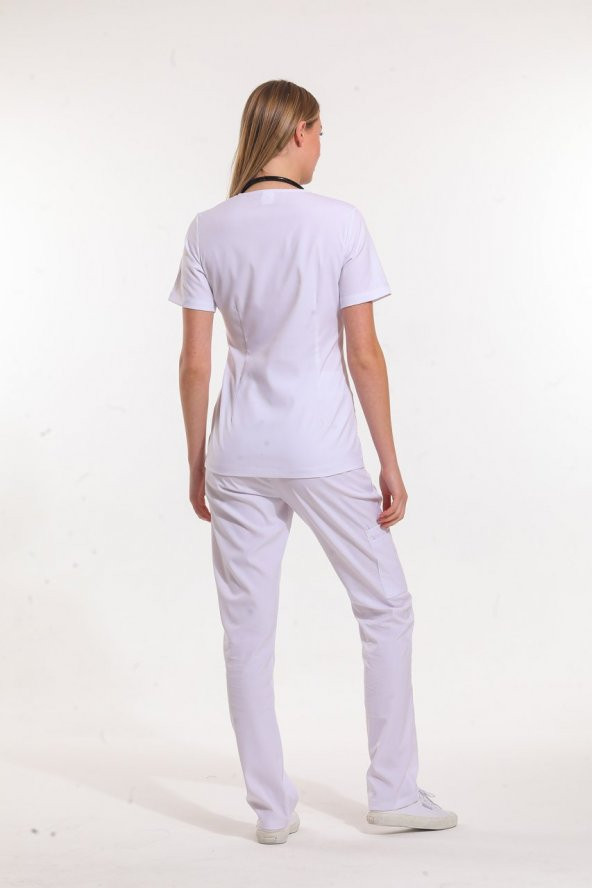LILAC Kadın Likralı Üniforma Takımı - Beyaz - 3