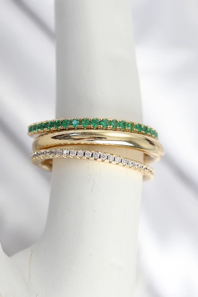 Pirinç Gold Renk Zirkon Taşlı 4'Lü Kadın Yüzük - TJ-BYK3831 ürün görseli