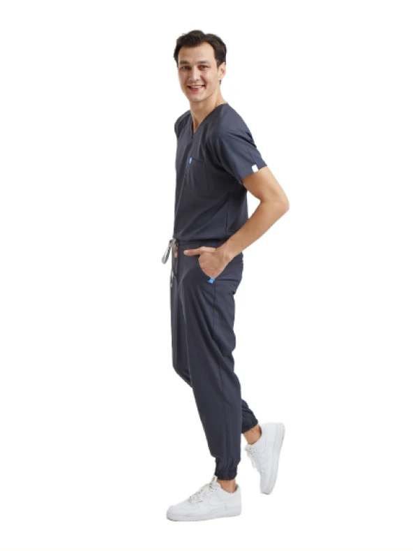 JOGGER- Erkek Likralı Koyu Gri Üniforma Takımı. - Resim 2