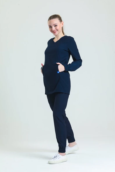 TULİP Kadın Likralı Üniforma Takımı - Lacivert - Resim 3