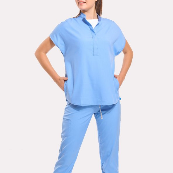 SANEM Kadın Likralı Üniforma Takımı - Buz Mavi - Resim 2