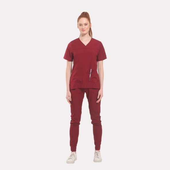 JANET Kadın Likralı Üniforma Takımı - Bordo ürün görseli